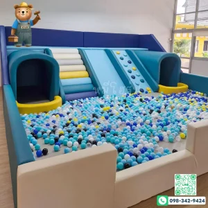 ชุดปีนป่ายเด็ก Soft Play พร้อมบ่อบอลและสไลเดอร์โทนฟ้า สำหรับเด็กวัย 2-6 ปี