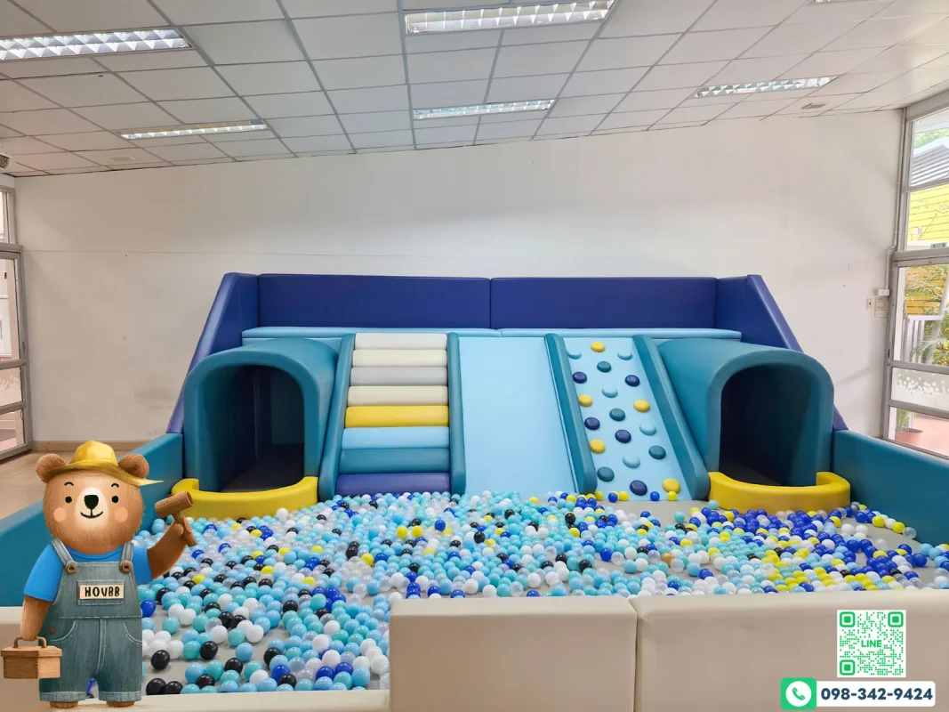 ชุด Soft Play โทนฟ้าเหลืองสไตล์ Modern Playroom สำหรับเด็กเล็ก