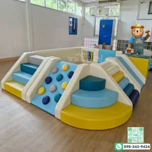 ชุดปีนป่ายเด็ก Soft Play พร้อมบ่อบอลและสไลเดอร์ สีฟ้าเหลือง สำหรับเด็กเล็ก