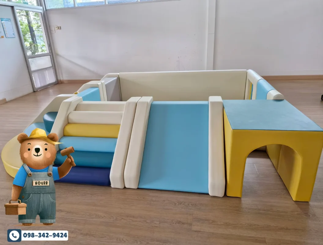 ชุด Soft Play ปีนป่ายเด็กสีพาสเทล พร้อมบ่อบอลนุ่มสำหรับเด็ก 2-4 ขวบ