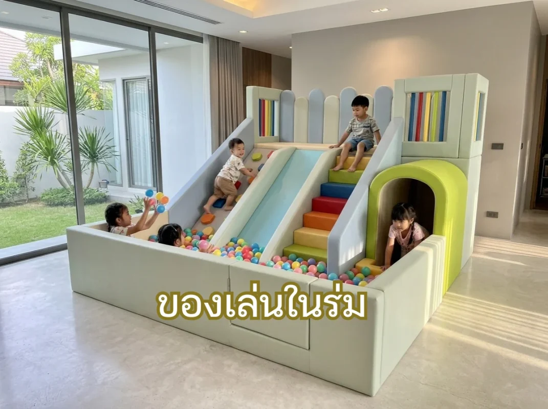 ชุดปีนป่าย ของเล่นในร่ม Soft Play สีพาสเทล พร้อมสไลเดอร์และบ่อบอล สำหรับเด็กไทยเล่นในบ้านอย่างปลอดภัย