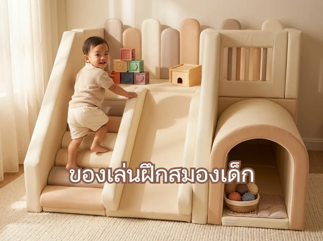 ชุดปีนป่าย Soft Play มินิมอล พร้อมสไลเดอร์และบ่อบอล ของเล่นฝึกสมองเด็กสำหรับแต่งห้องลูก