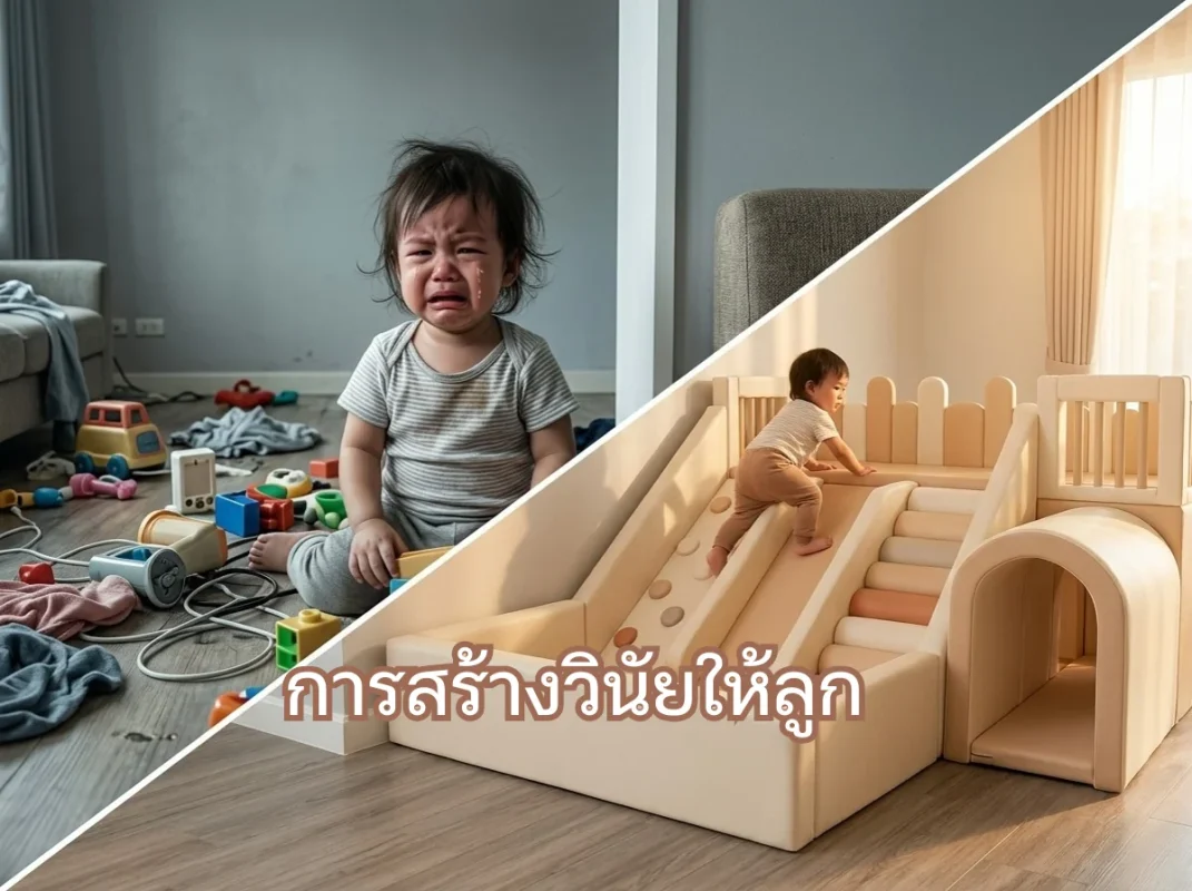 เด็กไทยกำลังเล่นปีนป่ายบนชุด Soft Play XL อย่างมีความสุข เพื่อส่งเสริมการสร้างวินัยให้ลูกผ่านการรอคอยและการเล่น