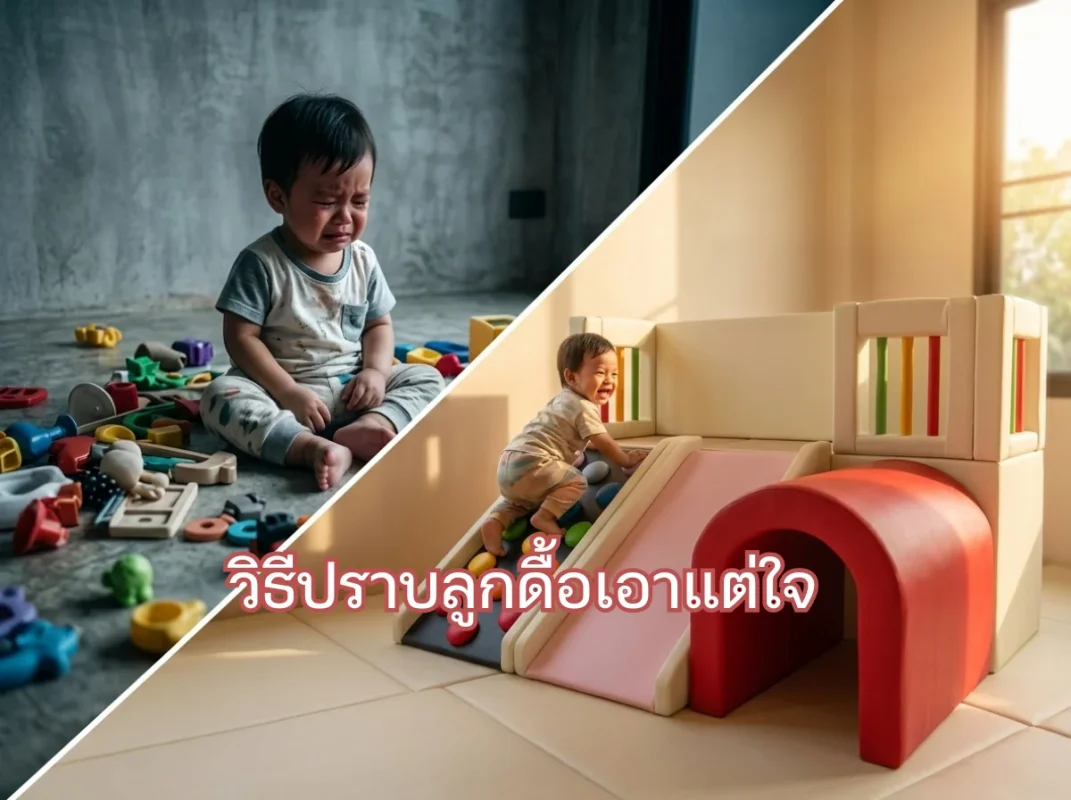 เด็กกำลังเล่นชุดปีนป่าย Soft Play ในบ้านอย่างอารมณ์ดี เป็นวิธีปราบลูกดื้อเอาแต่ใจที่ได้ผล