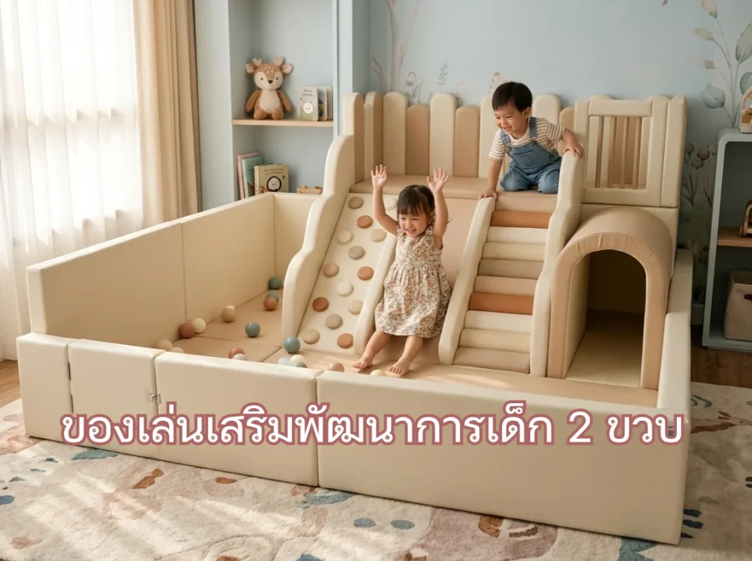 ชุดปีนป่ายเด็ก Soft Play ขนาดใหญ่ โทนเอิร์ธ พร้อมสไลเดอร์และบ่อบอล ของเล่นเสริมพัฒนาการเด็ก 2 ขวบ แบรนด์ hovbbkidsclub