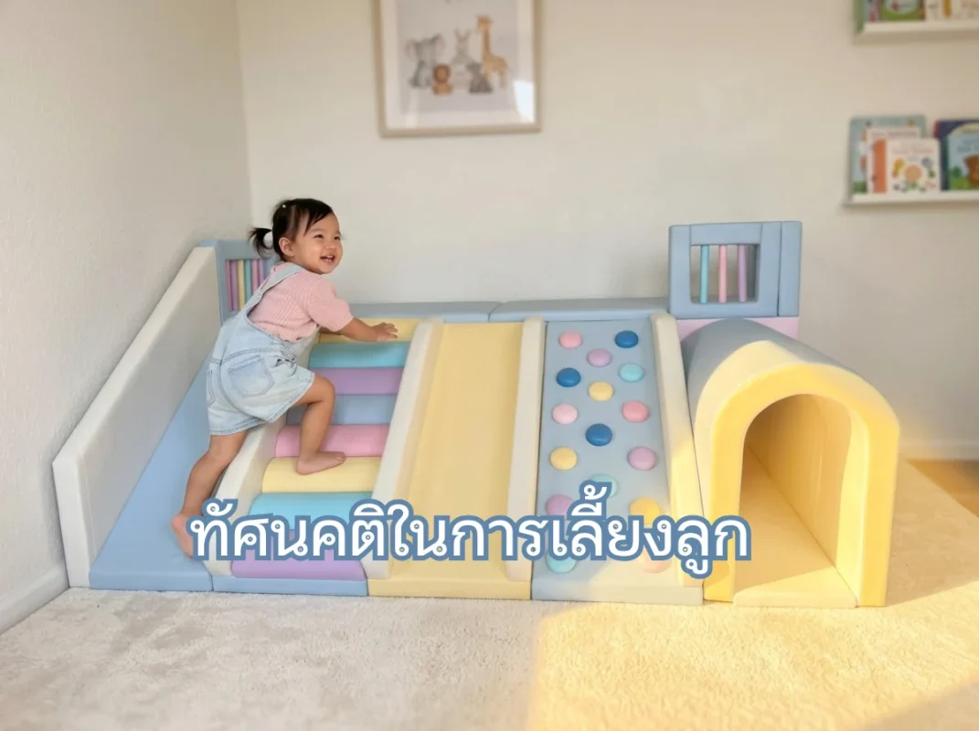 พื้นที่เล่นในบ้านพร้อมชุดปีนป่าย Soft Play พาสเทล ช่วยเสริมสร้างทัศนคติในการเลี้ยงลูกเชิงบวก