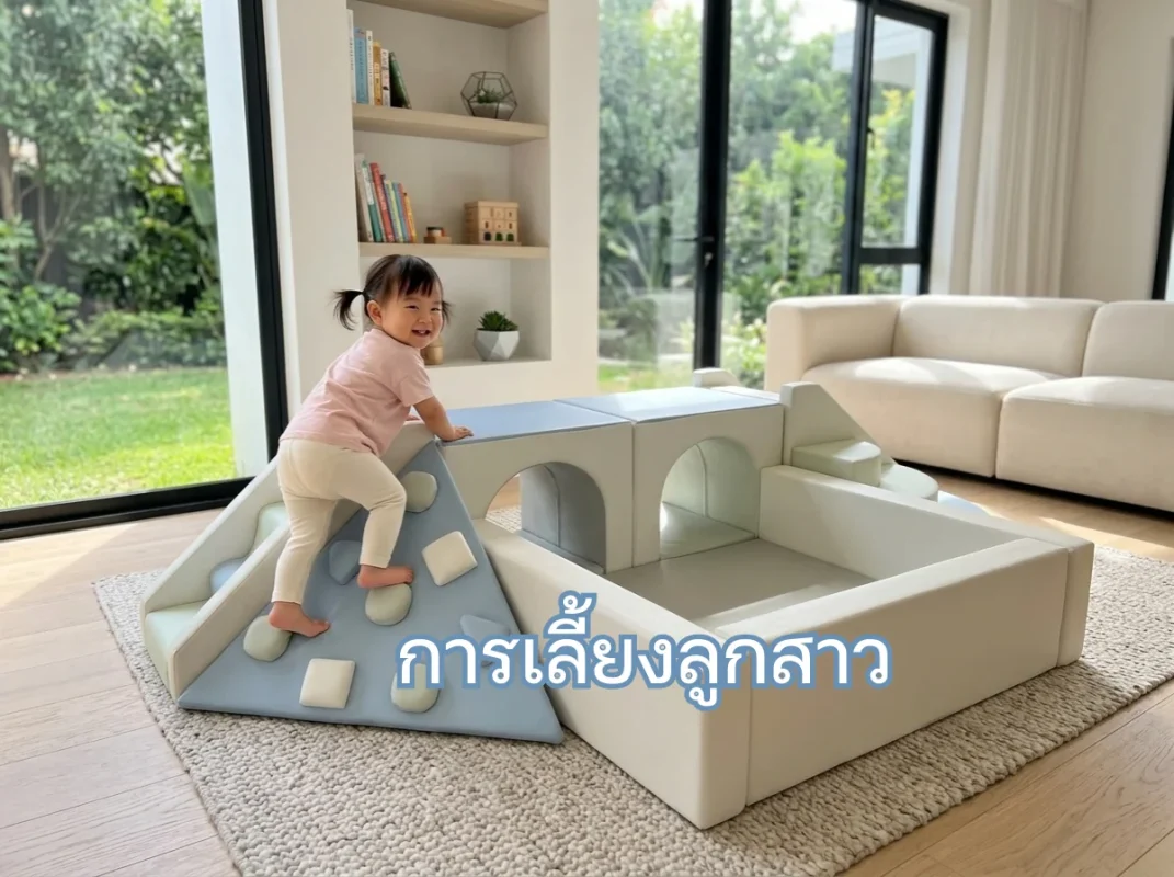 มุมเล่นคอกกั้นเด็ก Soft Play สีพาสเทล พร้อมอุโมงค์และสไลเดอร์ สำหรับเสริมพัฒนาการและการเลี้ยงลูกสาวที่บ้าน