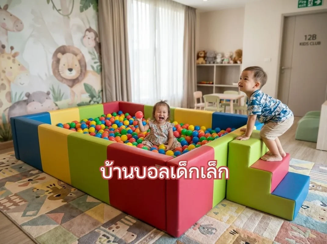 คอกเด็ก Soft Play บ่อบอลเด็กเล็กสีรุ้งพาสเทล พร้อมบันไดนุ่มนิ่มสำหรับปีนป่าย มุมเล่นปลอดภัยในบ้าน