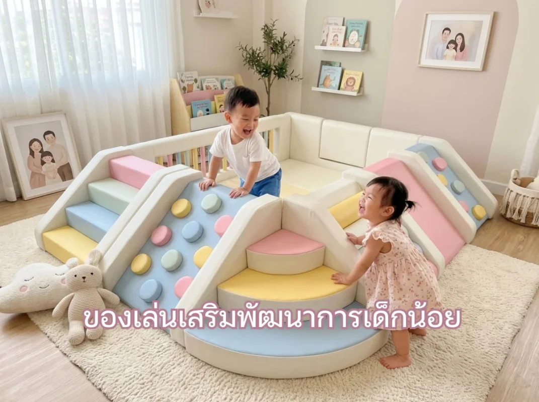 ชุดปีนป่ายเด็ก Soft Play สีพาสเทล พร้อมบ่อบอลและสไลเดอร์ ของเล่นเสริมพัฒนาการเด็กน้อยในบ้าน