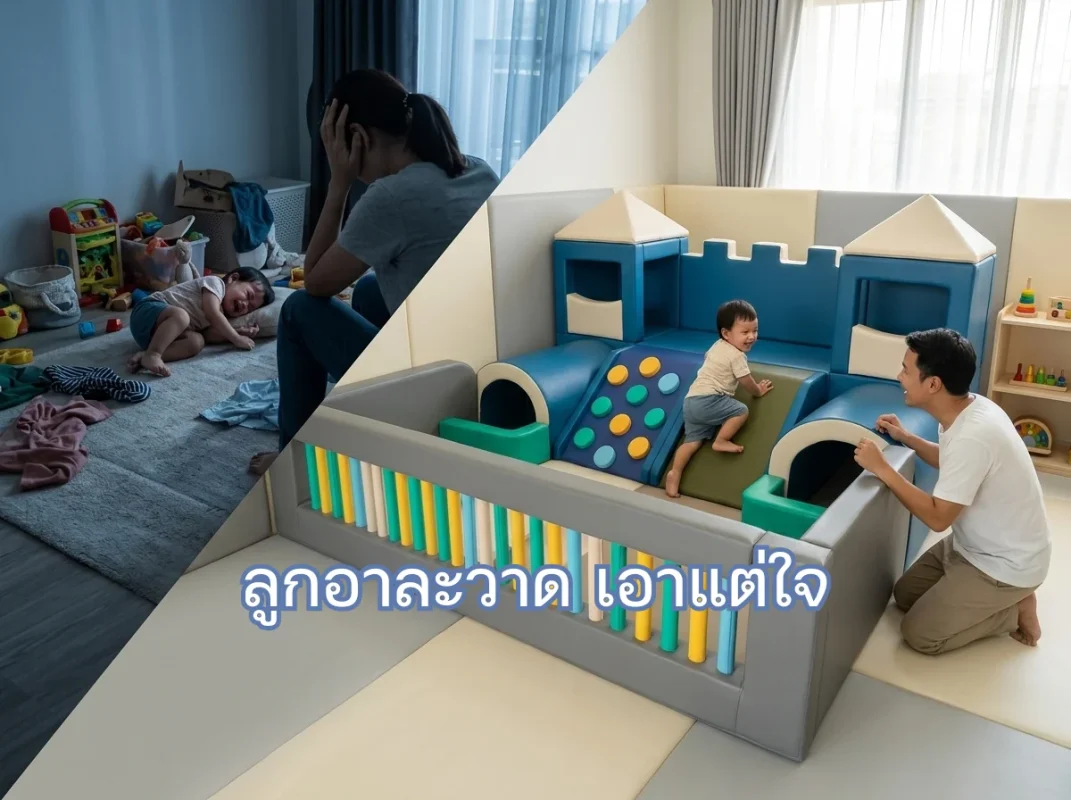 เด็กไทยกำลังเล่นชุดปีนป่าย Soft Play ปราสาทนักผจญภัยอย่างมีความสุข ช่วยลดอาการลูกอาละวาด เอาแต่ใจ