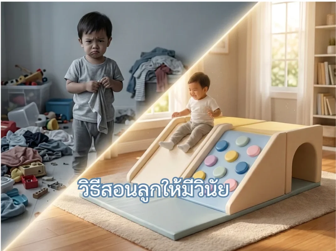 เด็กกำลังเล่นชุดปีนป่ายพาสเทล รุ่น FG-138 เสริมสร้างพัฒนาการและฝึกวินัยในบ้าน