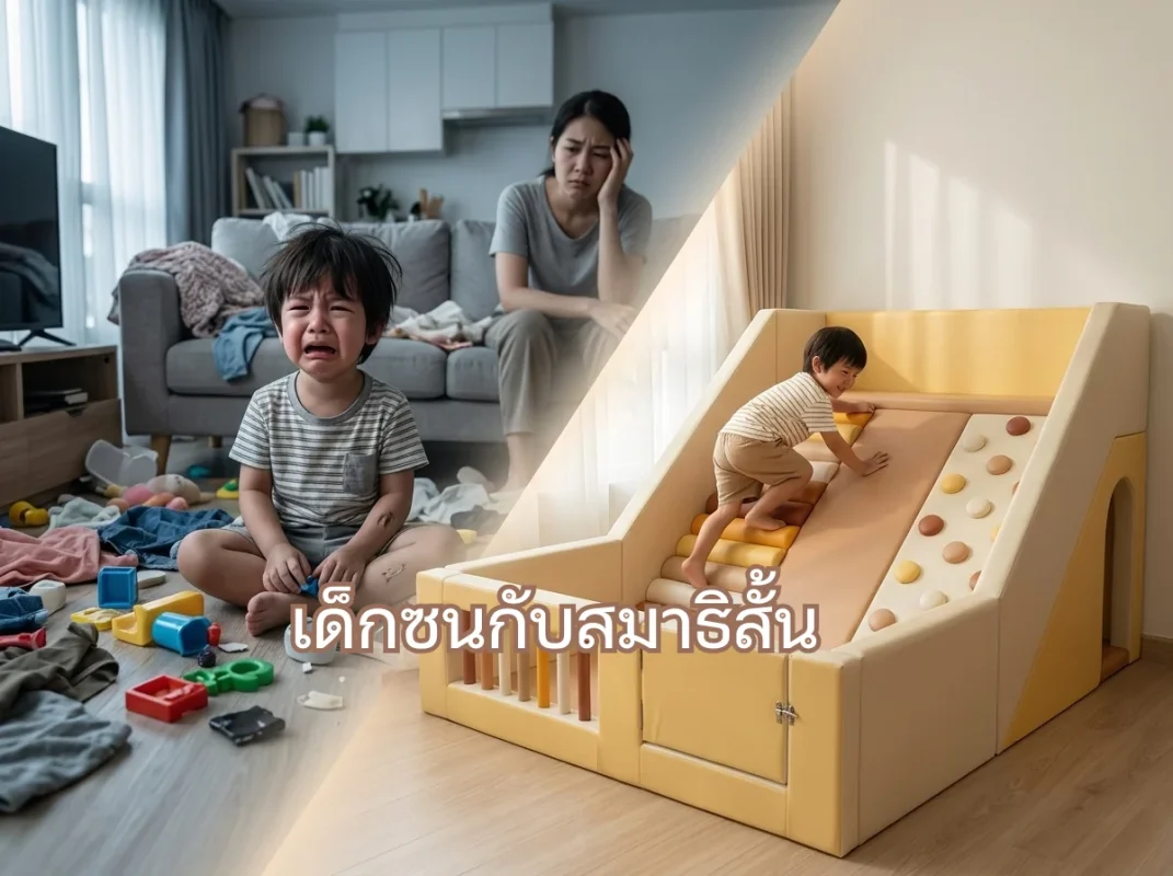 เด็กซนกับสมาธิสั้น สามารถเสริมสร้างสมาธิได้ด้วยมุมเล่น Soft Play โทนเอิร์ธโทนในบ้าน