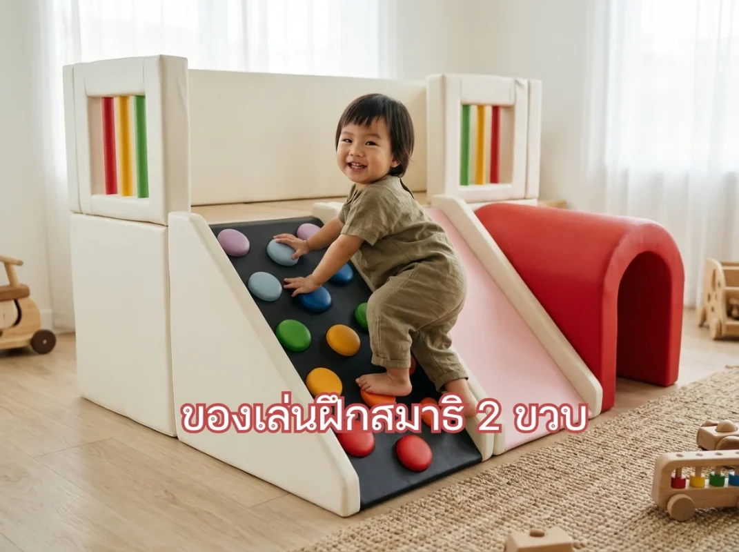 เด็กวัย 2 ขวบกำลังเล่นชุดปีนป่าย Soft Play พร้อมอุโมงค์ ช่วยฝึกสมาธิและการจดจ่อ