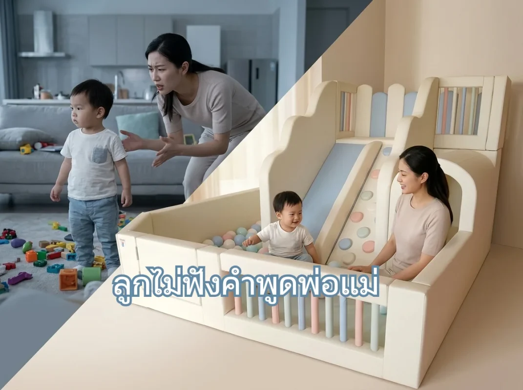 ชุดปีนป่ายเด็ก Soft Play มินิมอล พร้อมสไลด์และบ่อบอล ช่วยสร้างพื้นที่ปลอดภัยให้ลูกเล่นสนุกและลดพฤติกรรมลูกไม่ฟังคำพูดพ่อแม่