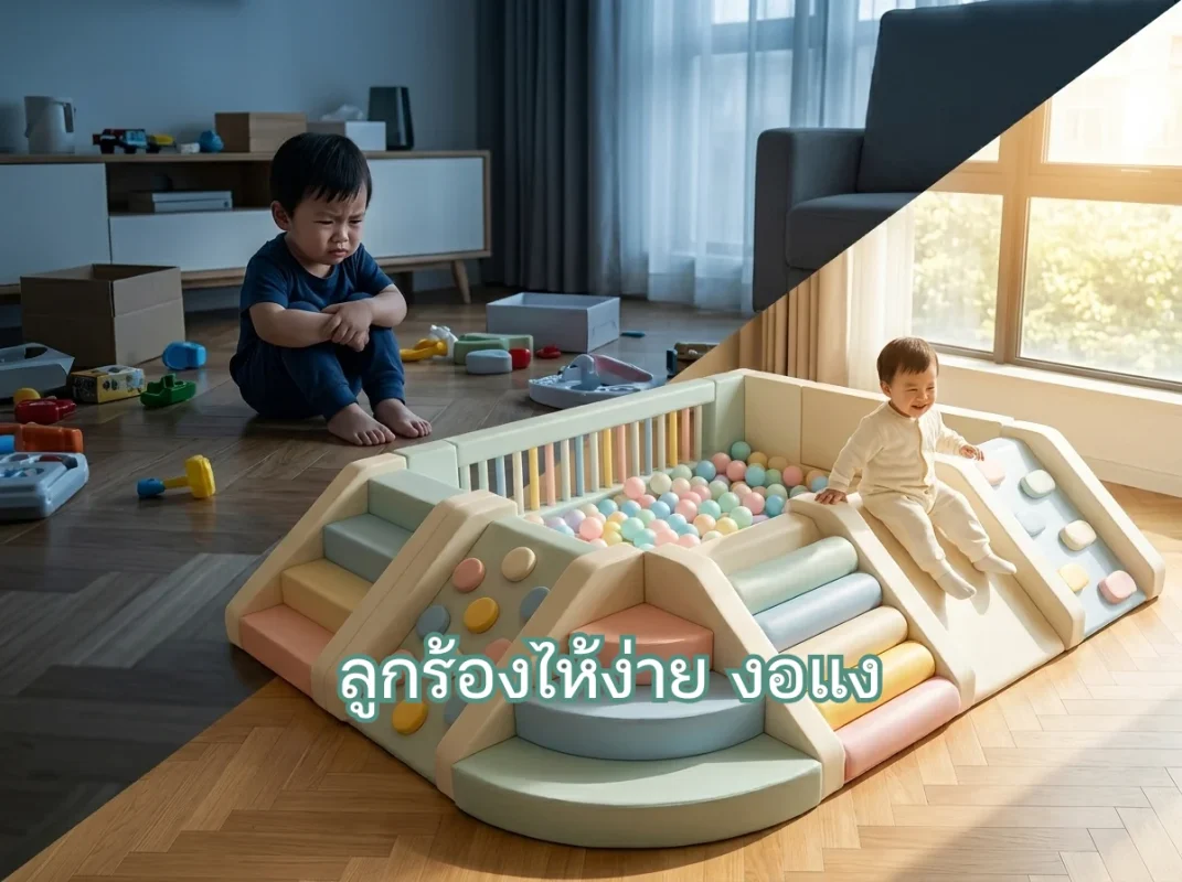 ชุดปีนป่ายเด็ก Soft Play พาสเทล พร้อมสไลเดอร์และบ่อบอล ช่วยลดอาการลูกร้องไห้ง่าย งอแง ด้วยการปล่อยพลังในพื้นที่ปลอดภัย