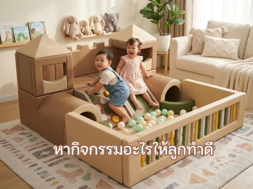 ชุดปีนป่ายเด็ก Soft Play ปราสาทเอิร์ธโทน พร้อมสไลเดอร์และบ่อบอล ทางออกเมื่อพ่อแม่ถามว่า หากิจกรรมอะไรให้ลูกทำดี